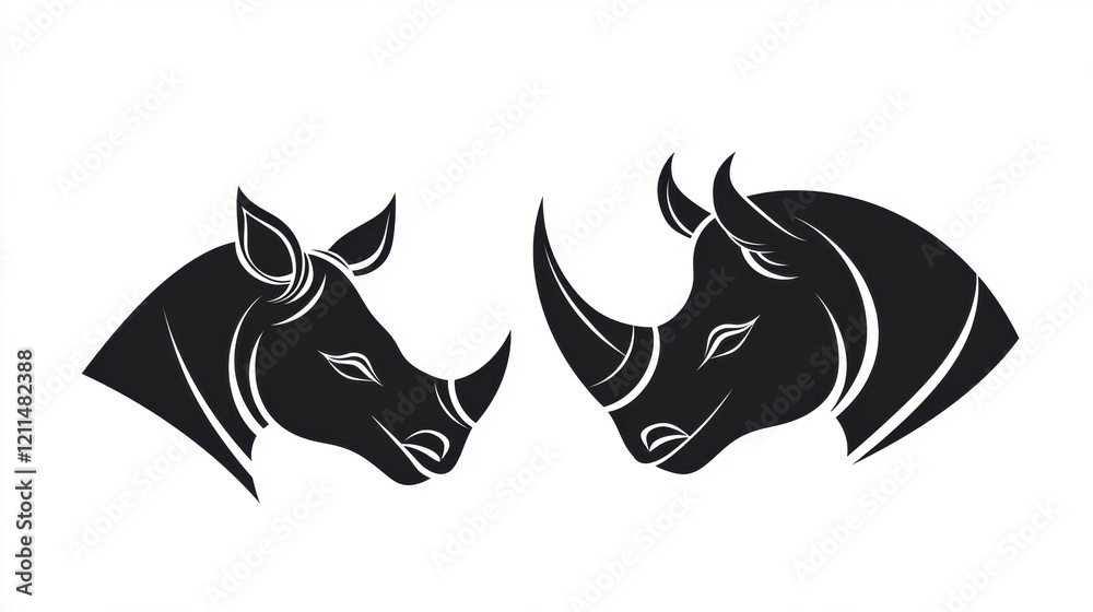 Obraz premium Elegant Black and White Rhino Silhouettes for Artistic Designs