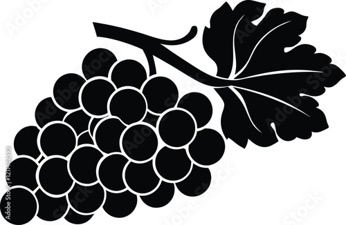 Silhouette of Grapes, Vine, Leaves, Fruit, Black, White, Cluster, Bunch, Nature, Food