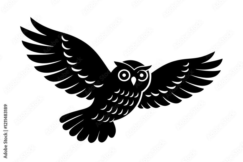 Obraz premium A minimalist an owl bird is flying silhouette black vector illustration.