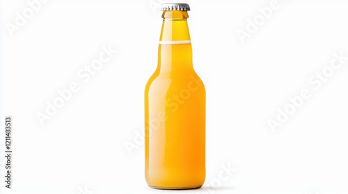 Refreshing Craft Beer in a Glass Bottle on White Background photo