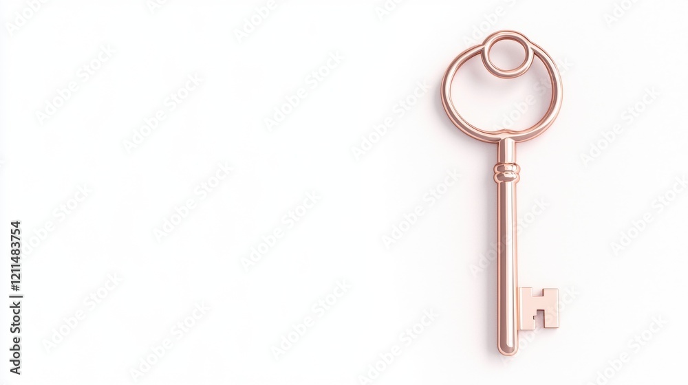 Elegant Rose Gold Key on a Minimalist White Background Elegant Rose Gold Key on a Minimalist White Background