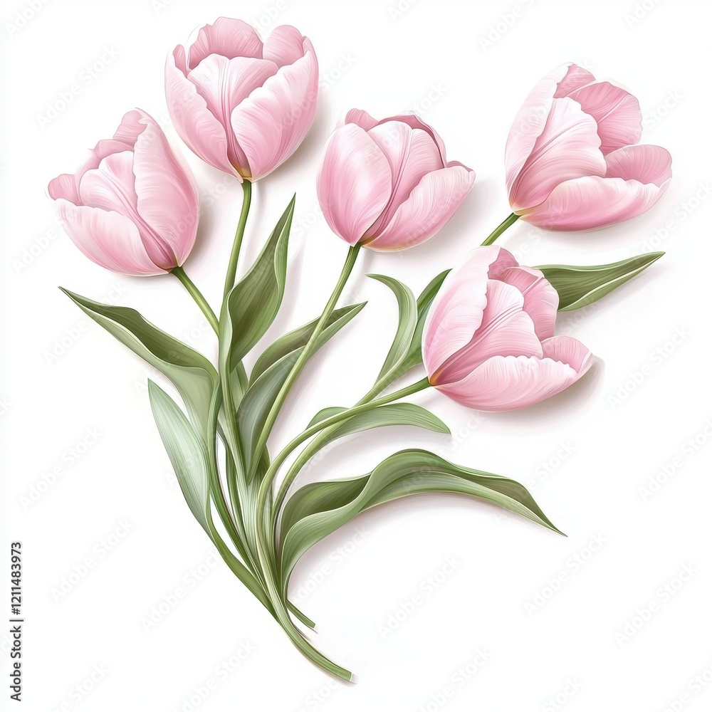 Fototapeta premium Elegant Arrangement of Soft Pink Tulips on a White Background