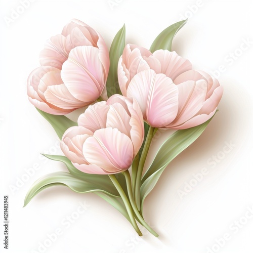 Delicate Pink Tulips with Soft Petals and Green Leaves