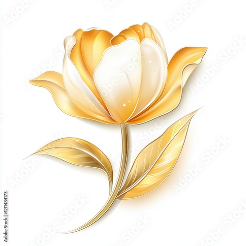 Elegant Golden Flower with Delicate Petals and Leaves Design