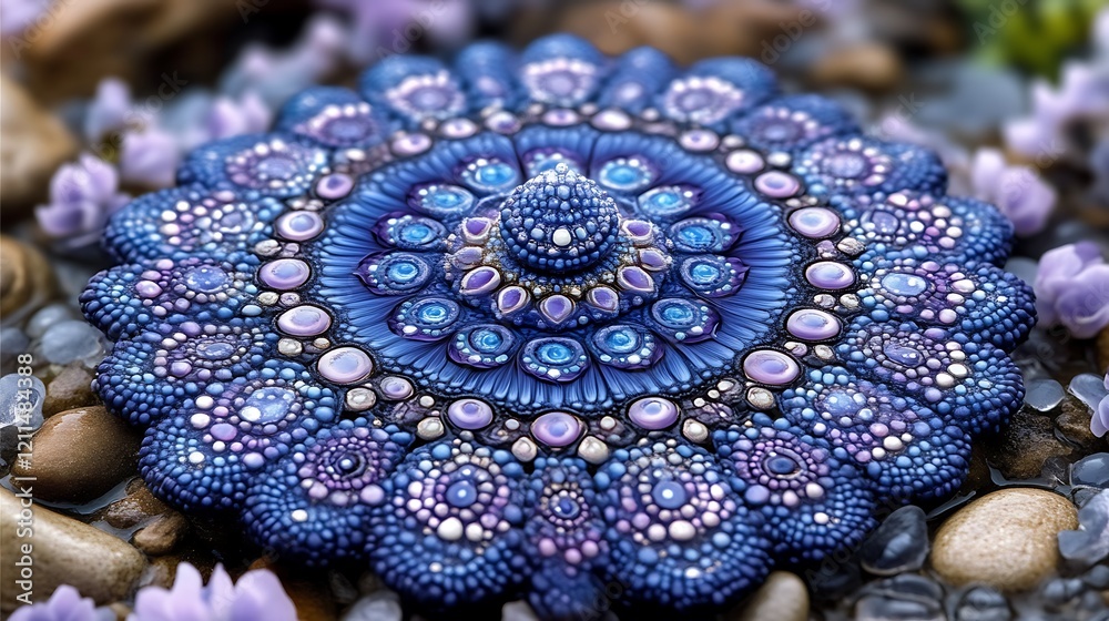 Intricate Blue Mandala Art On Stone