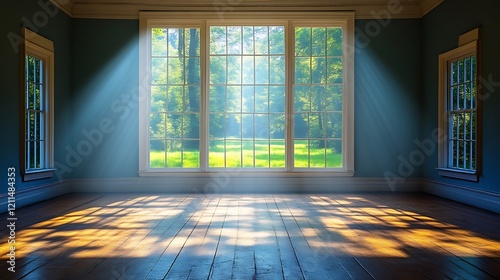 Wallpaper Mural Sunlit Room With Large Window And Wooden Floor Torontodigital.ca