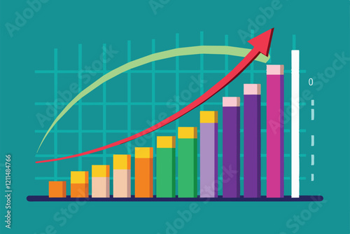 A colorful growth curve visualization demonstrates increasing performance metrics through distinct bars and lines Growth curve Customizable Disproportionate Illustration