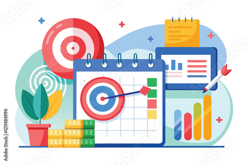 Graphical representation of growth data showing targets and a calendar with data visualization elements Growth data with targets and calendar