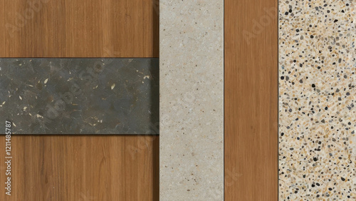 Several carefully illuminated and detailed textures: concrete, marble, cork, aluminum, sandstone, terrazzo and wood.