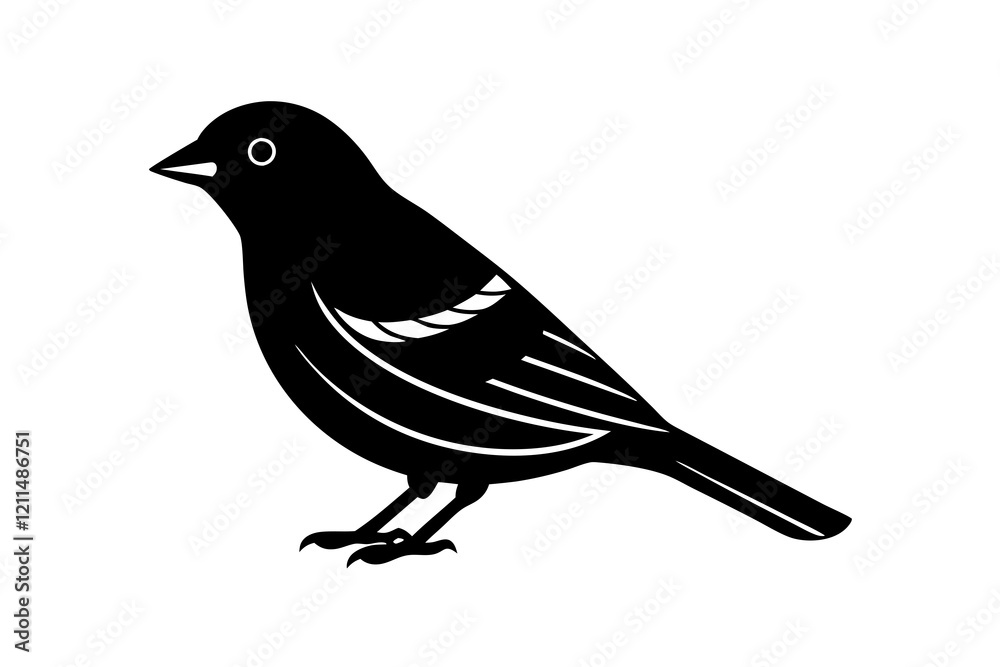 Fototapeta premium A minimalist beautiful linocut Grosbeak bird silhouette black vector artwork illustration. 