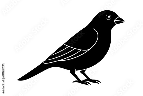 A minimalist beautiful linocut Grosbeak bird silhouette black vector artwork illustration. 
