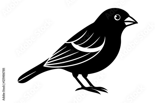 A minimalist beautiful linocut Grosbeak bird silhouette black vector artwork illustration. 