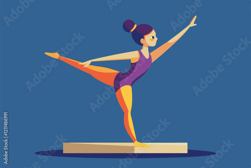 A gymnast balances skillfully on a beam, showcasing strength and grace in an afternoon routine Gymnastic Customizable Semi Flat Illustration