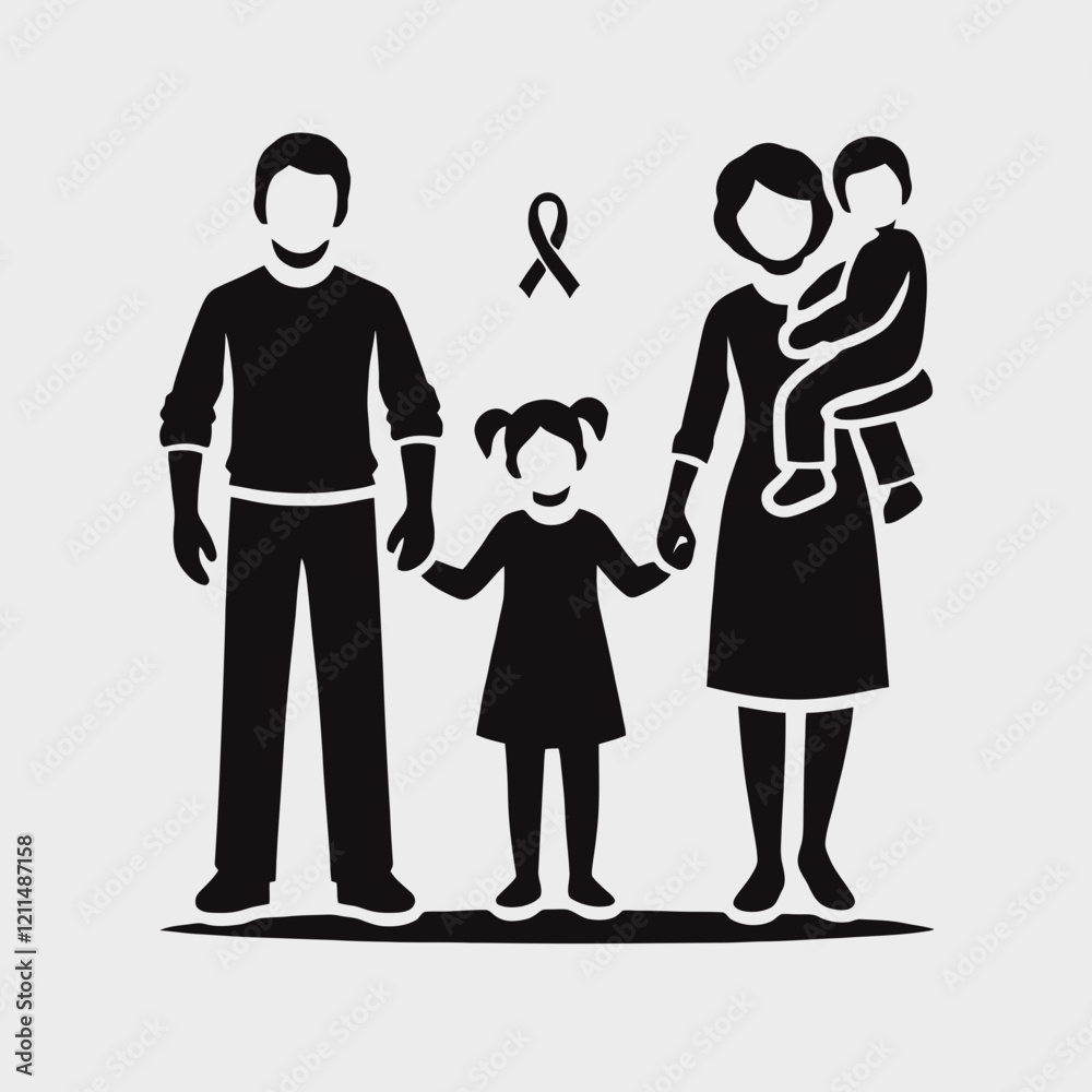 Family Silhouette in black on a white background Family Silhouette in black on a white background