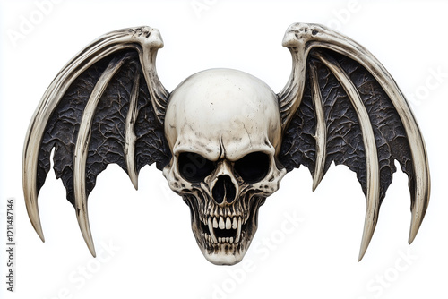 Vampire human skull with devil wings isolated on a white background. photo