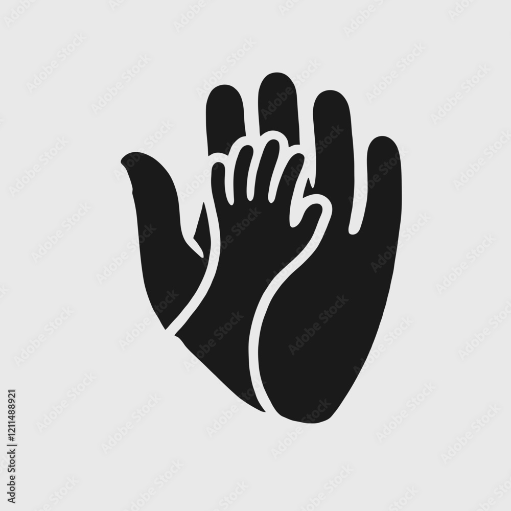 Hand in Hand Silhouette in black on a white background Hand in Hand Silhouette in black on a white background