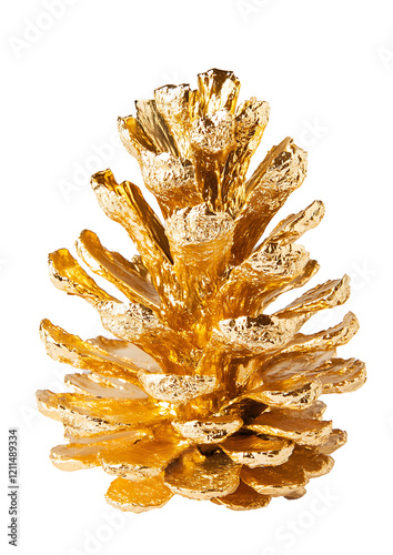 Golden pine cone isolated on white background.PNG