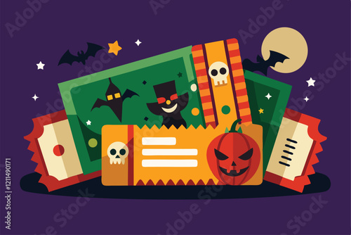 Colorful Halloween tickets with spooky designs for customizable festive celebrations and activities in the fall Halloween tickets Customizable Semi Flat Illustration