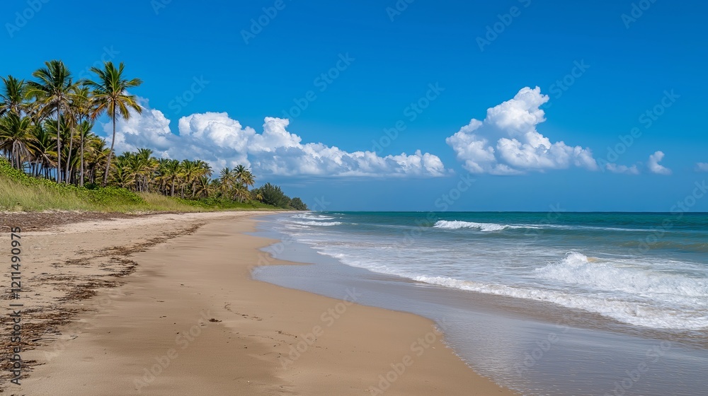 Tropical beach with palm trees under clear sky Tropical beach with palm trees under clear sky