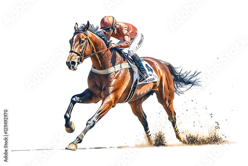 Horse racing jockey. Sport. Champion. Racetrack. Equestrian. Derby. Isolated on white background.PNG