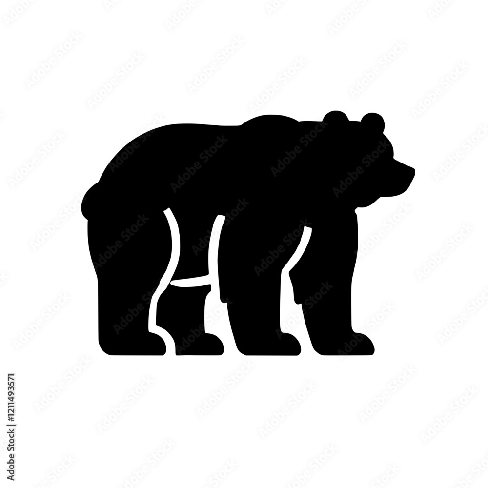 Fototapeta premium Grizzly Bear Silhouette: A powerful and majestic grizzly bear silhouette, rendered in bold black against a clean background, exudes strength and wildness.