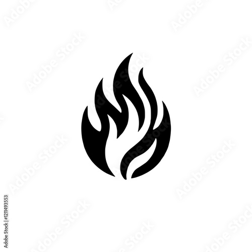 Abstract Flame Icon: A stylized black flame icon, symbolic of fire, heat, passion, or energy, set against a clean background. Perfect for design projects requiring a bold and graphic element.