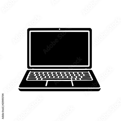 Laptop Silhouette Icon: A sleek, black silhouette of a laptop computer against a clean background, representing the modern technology and connectivity that powers our digital world.