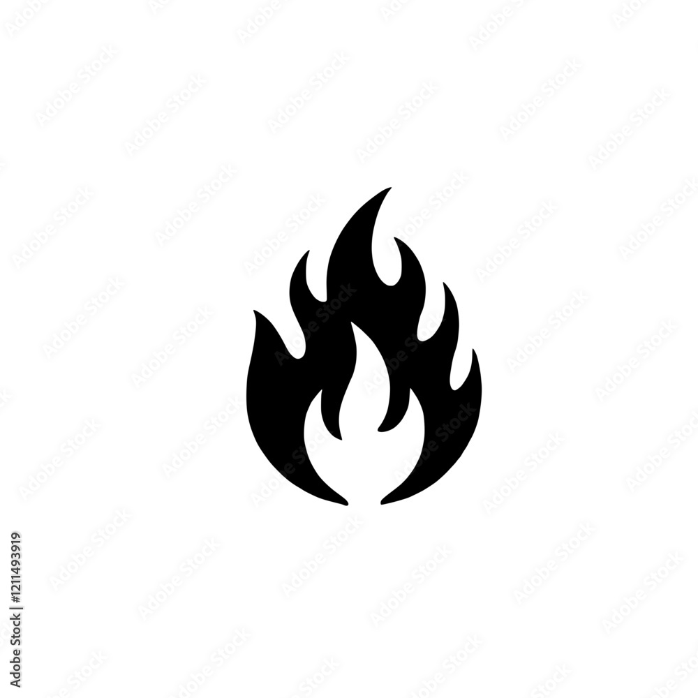 Fiery Symbol: A bold, black flame icon stands out with sharp edges and dynamic curves, radiating heat and energy. A minimalist graphic with a powerful impact. Fiery Symbol: A bold, black flame icon stands out with sharp edges and dynamic curves, radiating heat and energy. A minimalist graphic with a powerful impact.