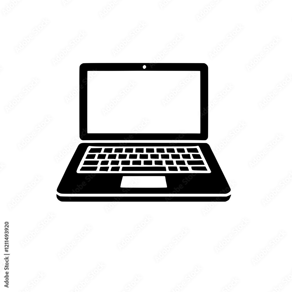 Laptop Icon: A minimalist black and white icon of a closed laptop with blank screen, perfect for web design, mobile apps, and presentations, symbolizing technology, productivity, and connectivity. Laptop Icon: A minimalist black and white icon of a closed laptop with blank screen, perfect for web design, mobile apps, and presentations, symbolizing technology, productivity, and connectivity.