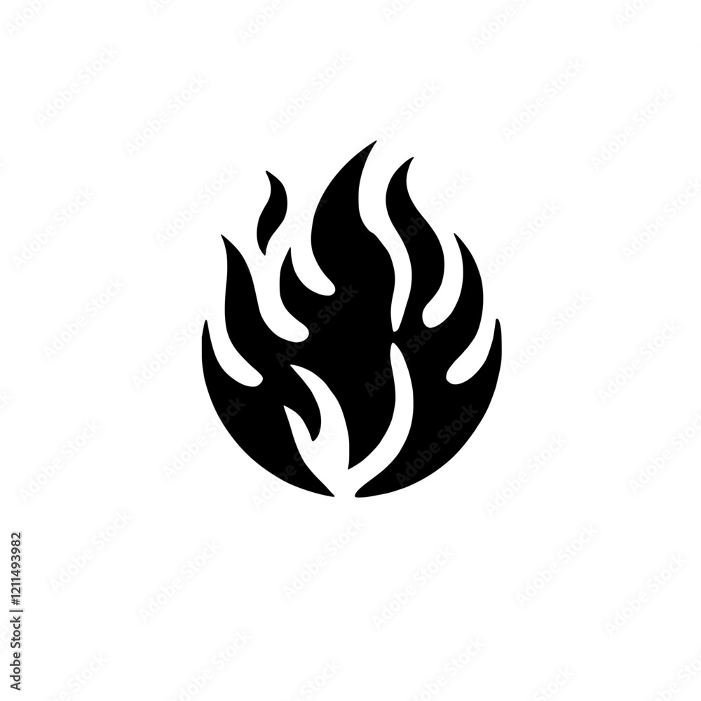 Fiery Orb: A stylized black flame graphic, reminiscent of a tribal tattoo or emblem, burns brightly within a circular frame. The bold design is perfect for representing passion, intensity, or power. Fiery Orb: A stylized black flame graphic, reminiscent of a tribal tattoo or emblem, burns brightly within a circular frame. The bold design is perfect for representing passion, intensity, or power.
