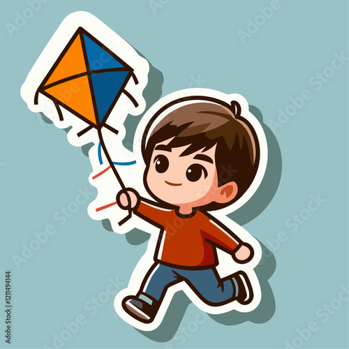 Kid with a Vibrant Kite Soaring Through the Wind Sticker