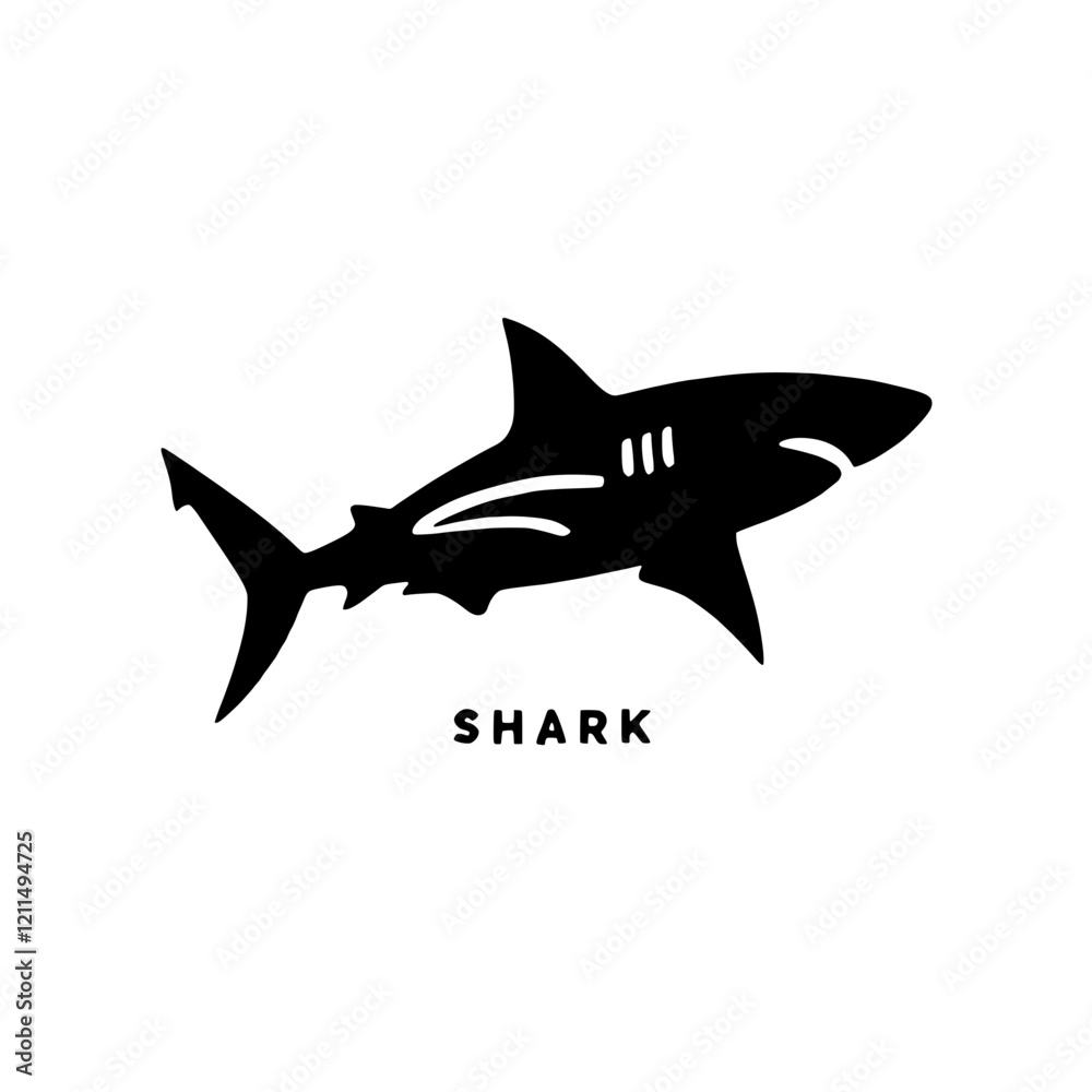 Shark Silhouette: A bold, minimalist silhouette of a shark, rendered in solid black against a clean background. The image evokes power, mystery, and the untamed ocean. Shark Silhouette: A bold, minimalist silhouette of a shark, rendered in solid black against a clean background. The image evokes power, mystery, and the untamed ocean.