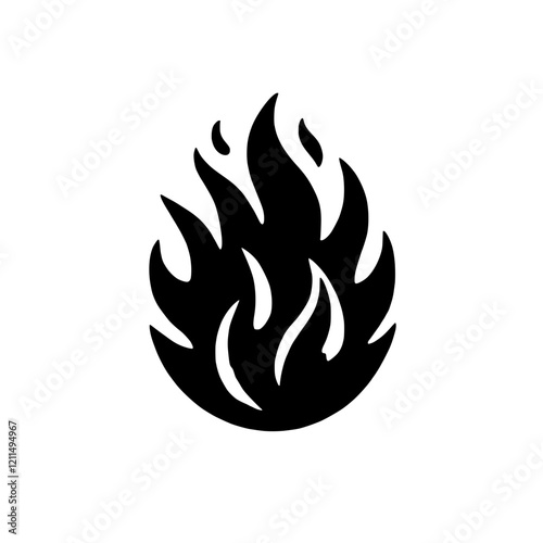 Fiery Emblem: A bold, stylized black flame illustration, perfect for designs needing a powerful and passionate symbol.  The flame's shape is unique and memorable. 