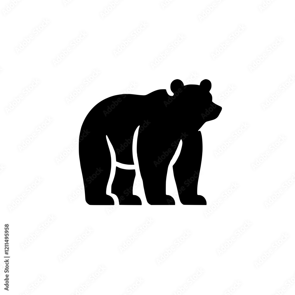 Obraz premium Majestic Grizzly Silhouette: A powerful and majestic grizzly bear stands tall in a striking black silhouette against a clean backdrop. This simple yet impactful image evokes feelings of strength.