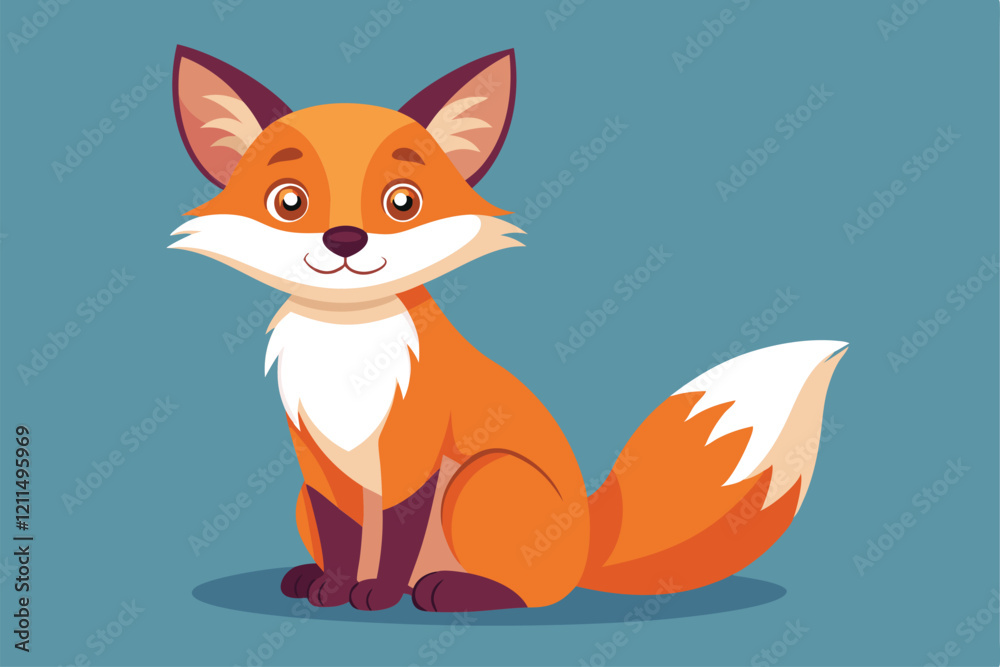 Obraz premium A joyful fox sits with a bright expression against a calm, bluish background, radiating happiness Happy fox sitting