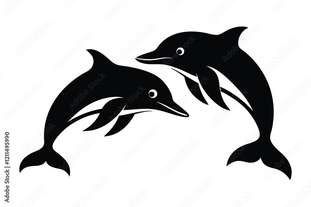 Silhouette of cartoon dolphin isolated on a white background Silhouette of cartoon dolphin isolated on a white background