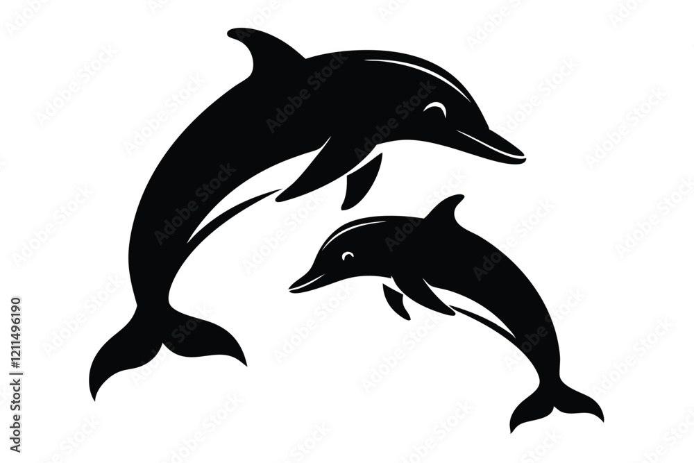 Silhouette of cartoon dolphin isolated on a white background Silhouette of cartoon dolphin isolated on a white background