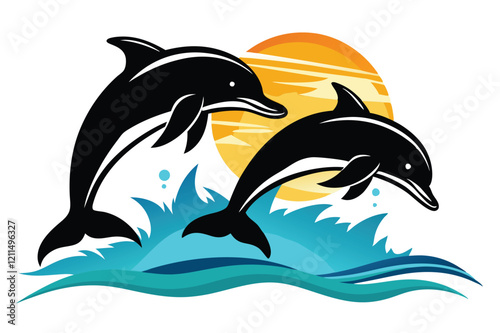 Silhouette of cartoon dolphin isolated on a white background