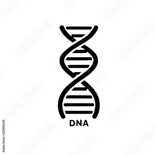 DNA Double Helix: A clean, bold illustration of a DNA double helix, a fundamental structure in genetics, presented in a simple, elegant black and white style.