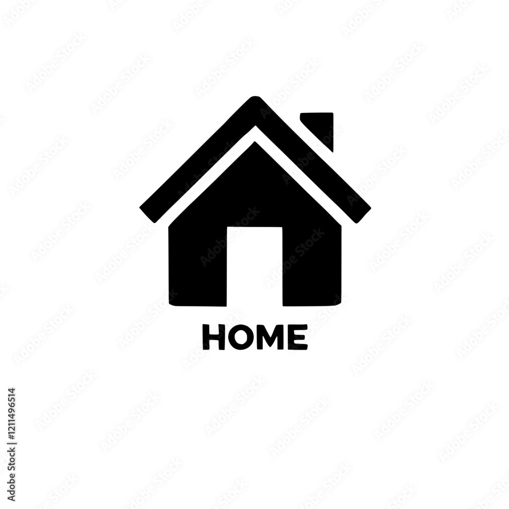 Home Icon: A simple and modern icon depicting a house with a door and chimney, labelled Home Icon: A simple and modern icon depicting a house with a door and chimney, labelled