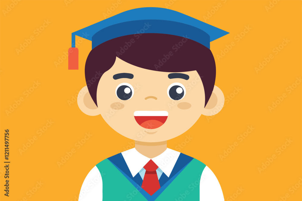 A happy student in a graduation cap smiles brightly in a cheerful learning environment Happy student Customizable Cartoon Illustration A happy student in a graduation cap smiles brightly in a cheerful learning environment Happy student Customizable Cartoon Illustration