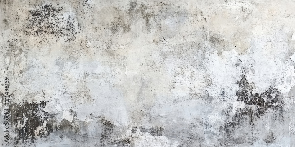 Fototapeta premium Gray abstract textured concrete wall background with weathered white patches and dark stains providing ample space for text and design elements.