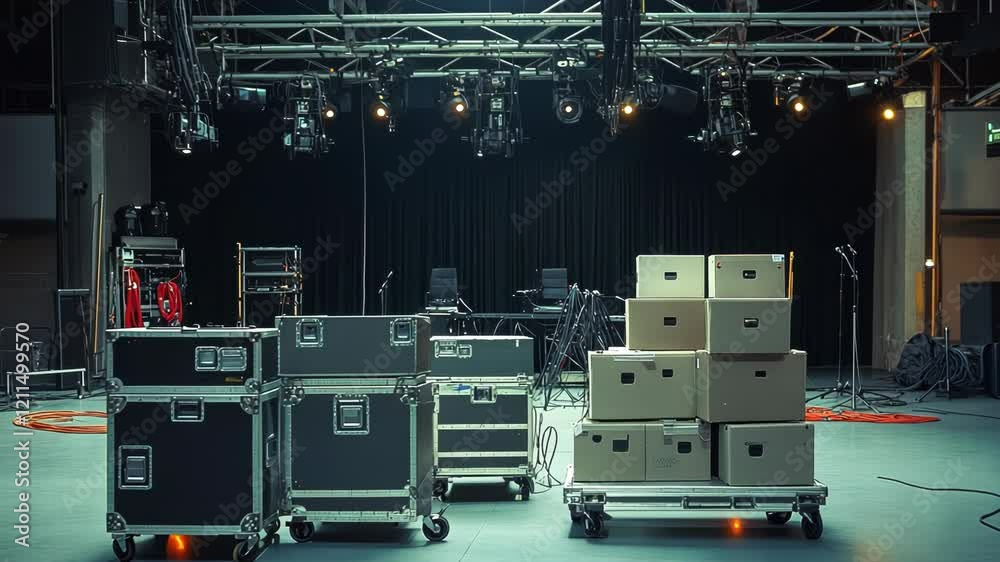 Stage Setup with Boxes and Lighting Equipment for an Event