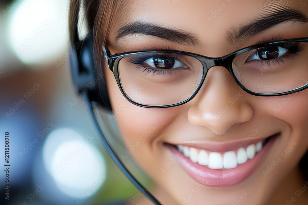 Female customer support operator with headset and smiling, Generative AI Female customer support operator with headset and smiling, Generative AI