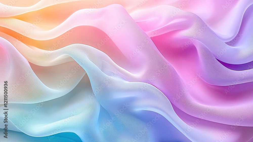 Fototapeta premium Summer watercolor idea. Colorful silk fabric waves create a soft and elegant texture, evoking tranquility.