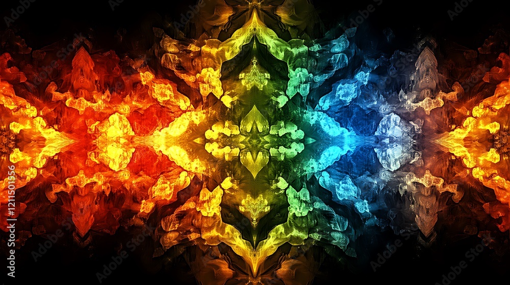 Fototapeta premium Abstract Colorful Flames Mirrored Design Artwork