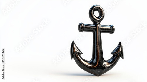 A sleek black anchor stands alone against a clean white background. This modern design showcases the essence of stability and strength. Perfect for nautical themes. Generative AI photo