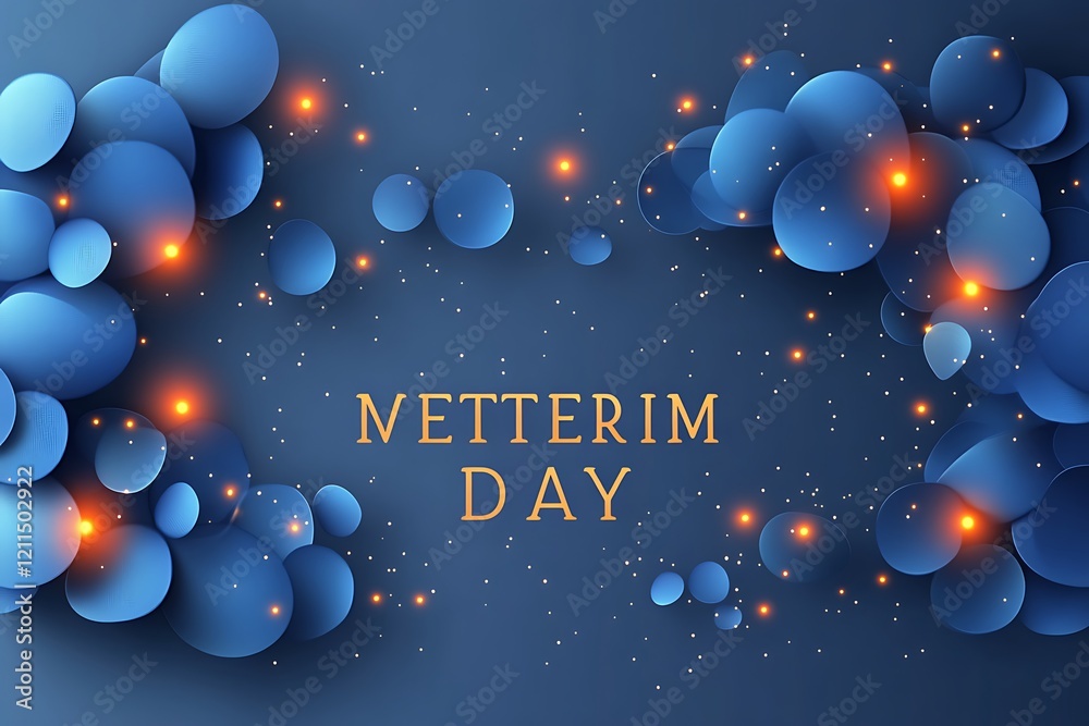 Abstract Metterim Day celebration card with blue circles and golden text Abstract Metterim Day celebration card with blue circles and golden text
