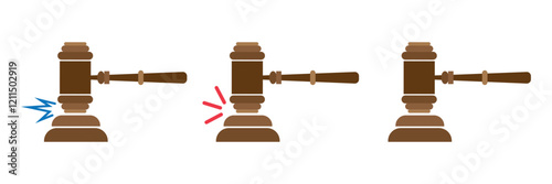 Gavel set icons. Judge gavels collection flat icon. Auction hammer icon. Gavel icon in different style. Court tribunal symbol - stock vector.