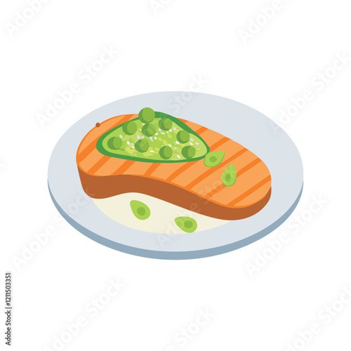  Illustration of Salmon with Avocado Salsa